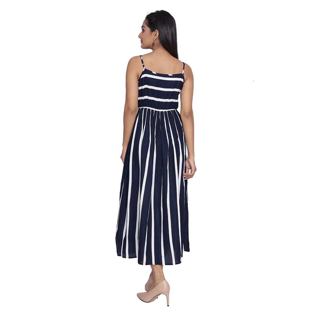 Blue Striped Printed Midi Dress