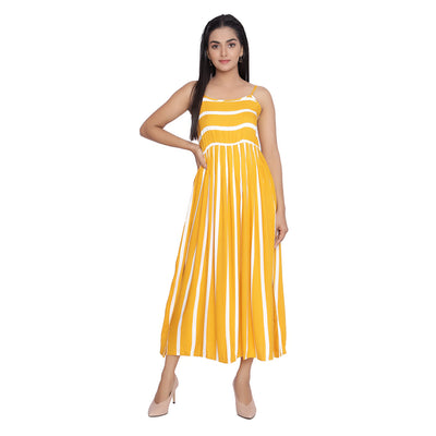 Buy Yellow Striped Printed Long Midi Dress