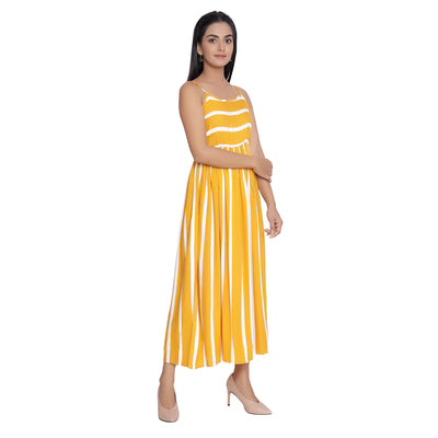 Yellow Striped Printed Long Midi Dress 1