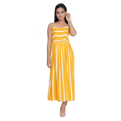 Yellow Striped Printed Midi Dress