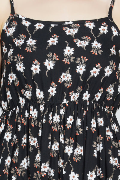 Black Floral Printed Midi Dress