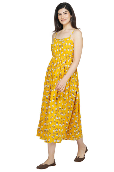 Yellow Floral Printed Midi Dress