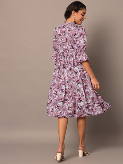 Lavender Floral Flared Western Dress