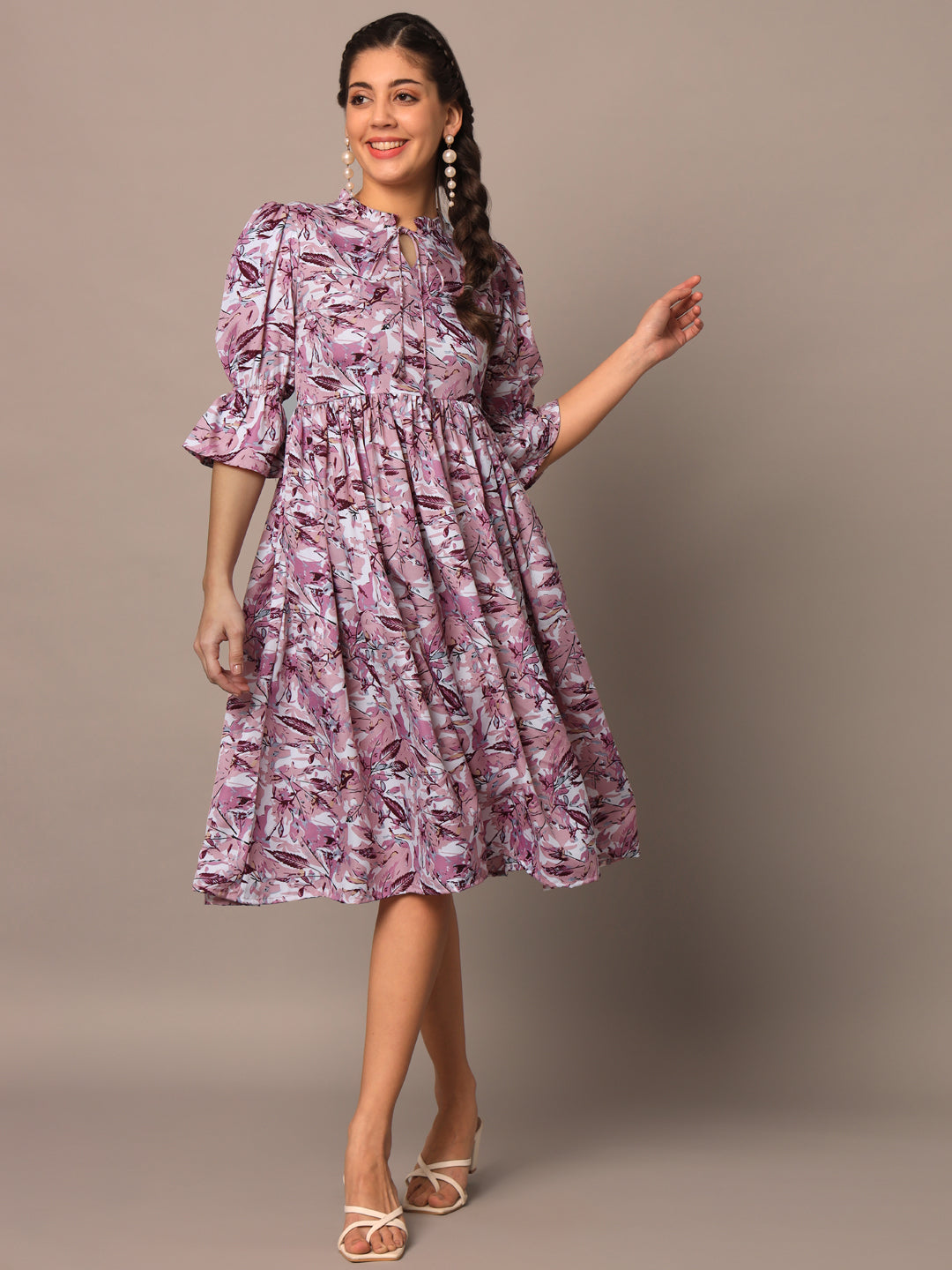 Lavender Floral Flared Western Dress