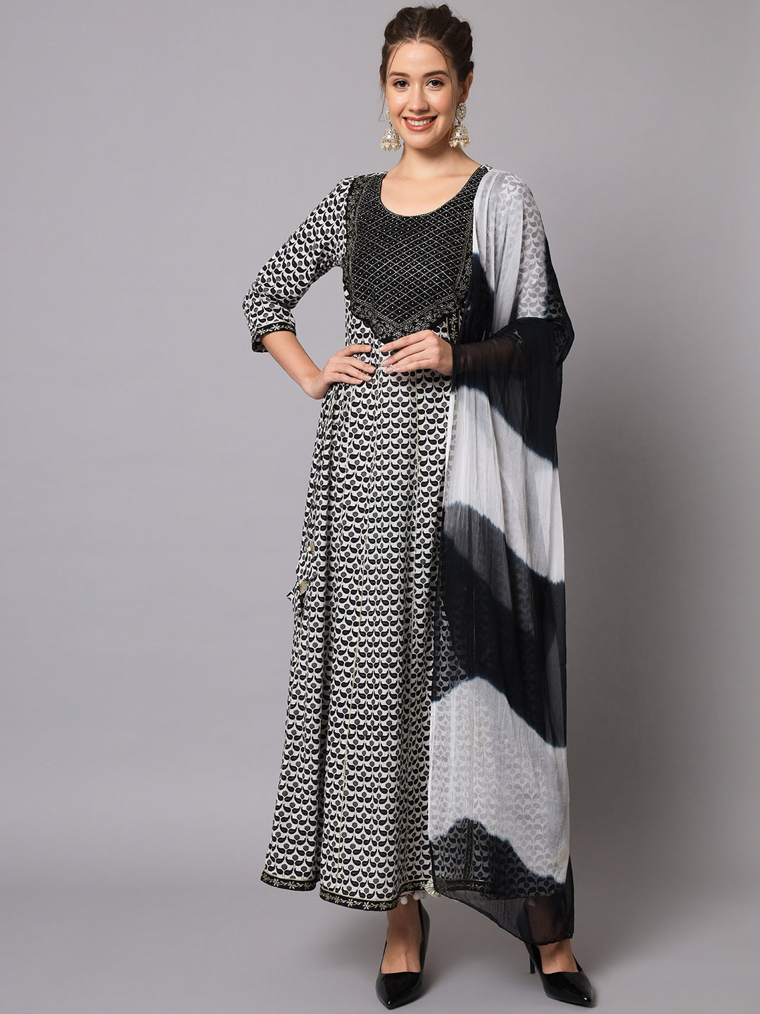 Black and White Dress with Dupatta
