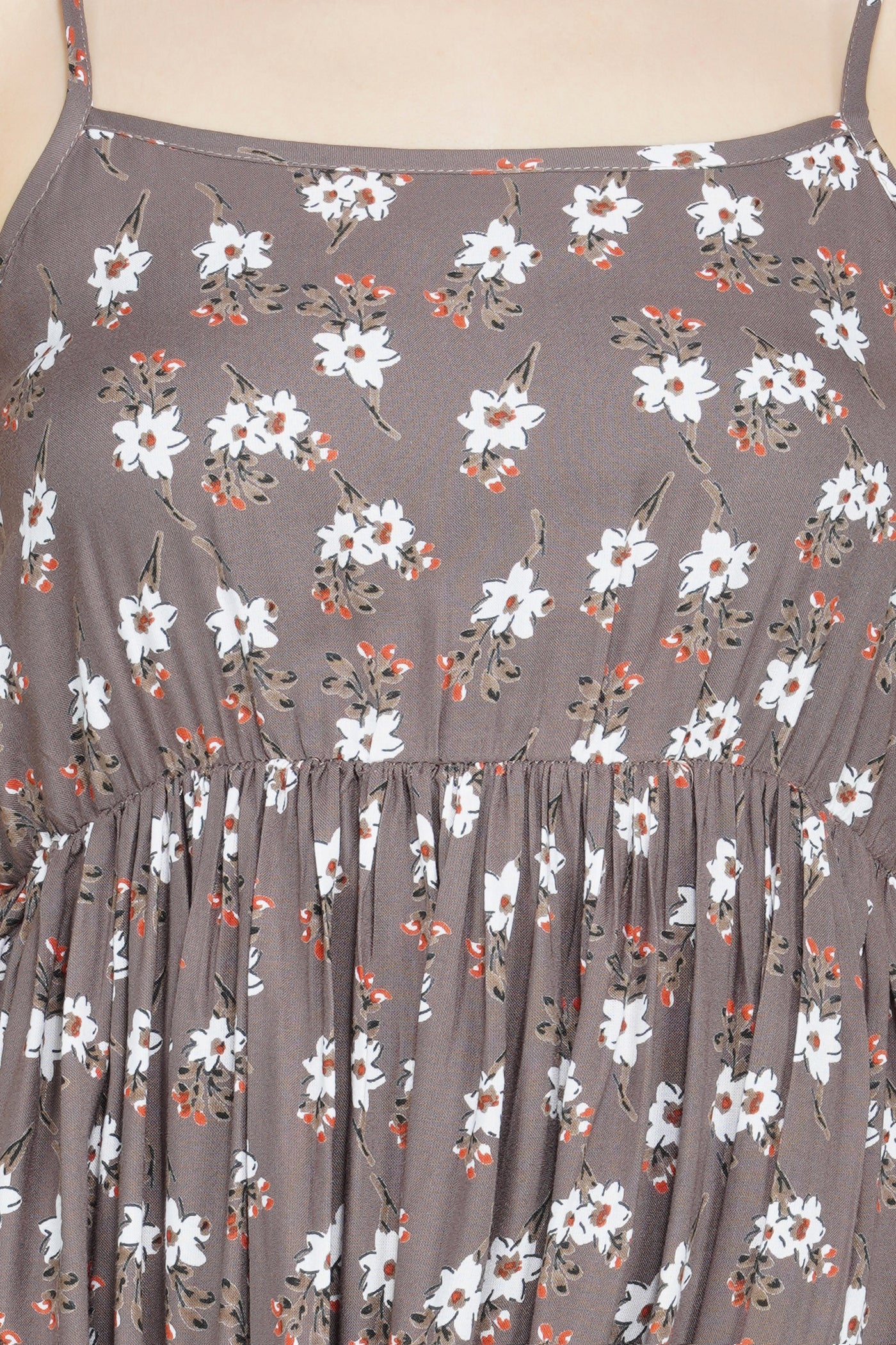 Taupe Floral Printed Midi Dress