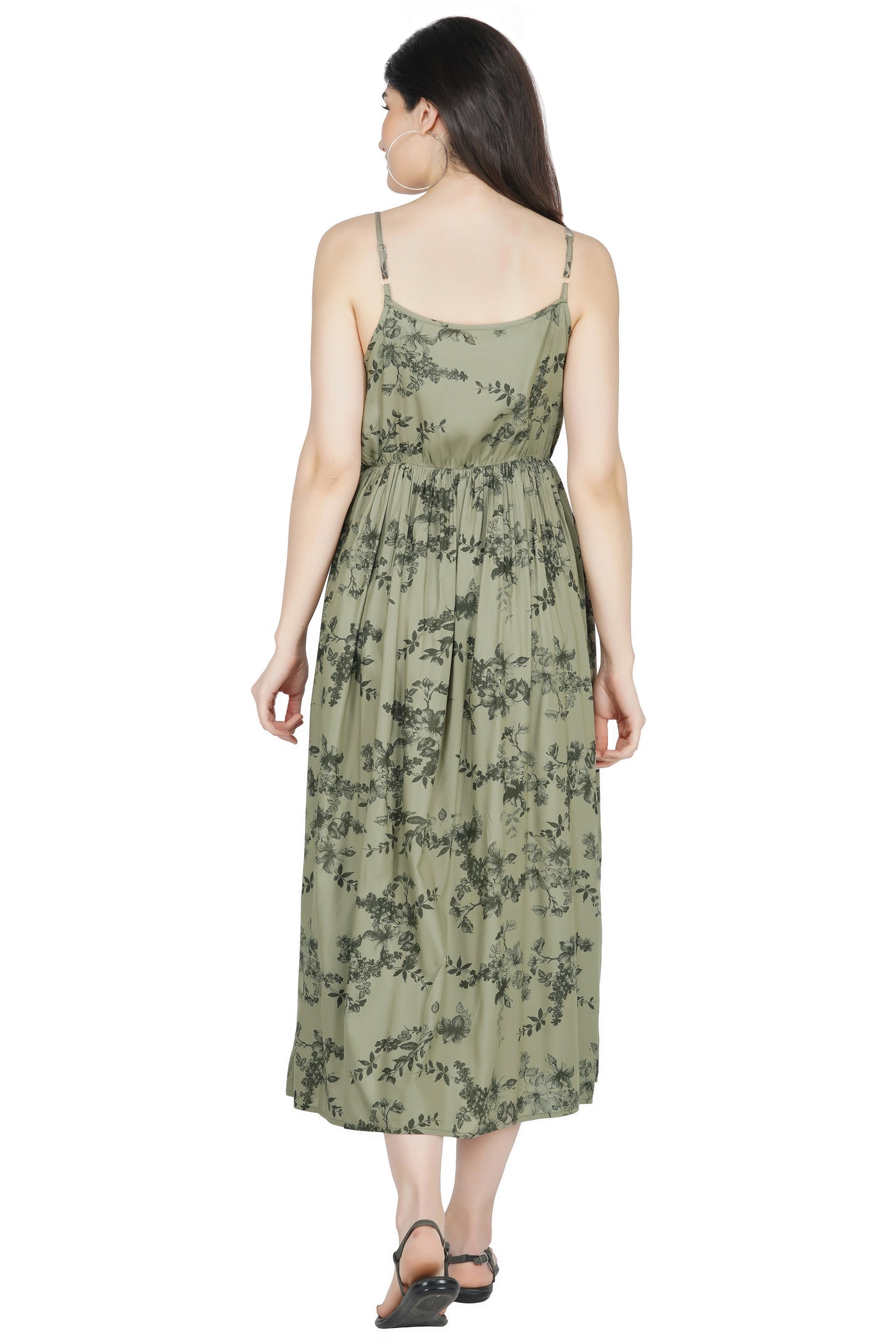 Green Floral Printed Midi Dress