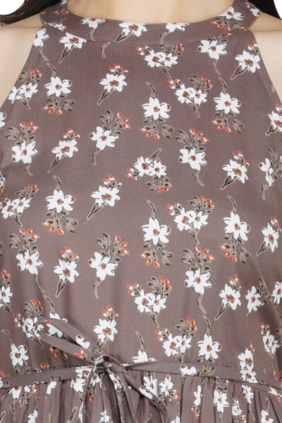 Taupe Floral Print Midi Dress