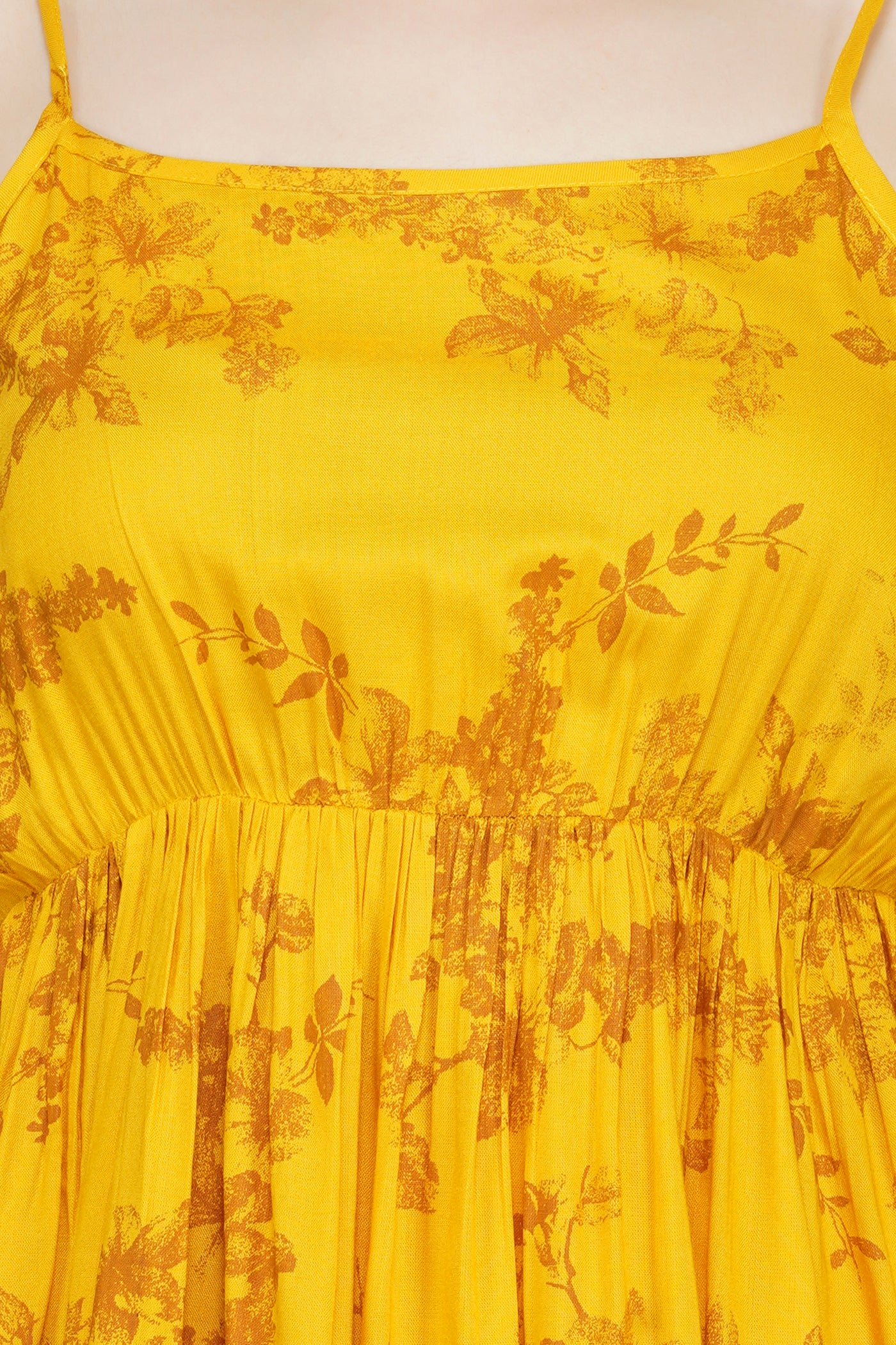 Yellow Floral Printed Midi Dress