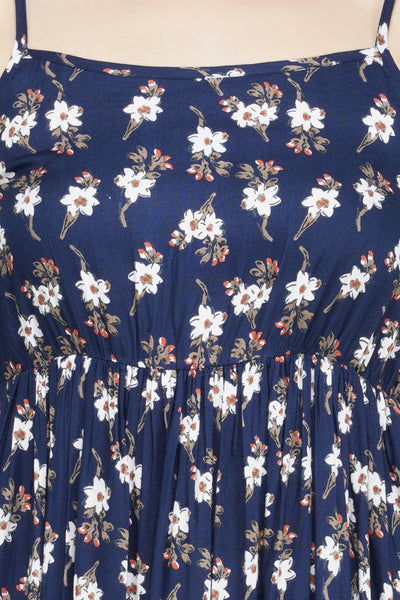 Blue Floral Printed Midi Dress