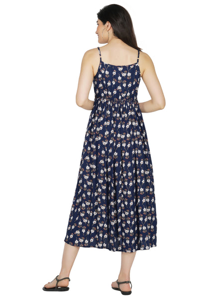 Blue Floral Printed Midi Dress