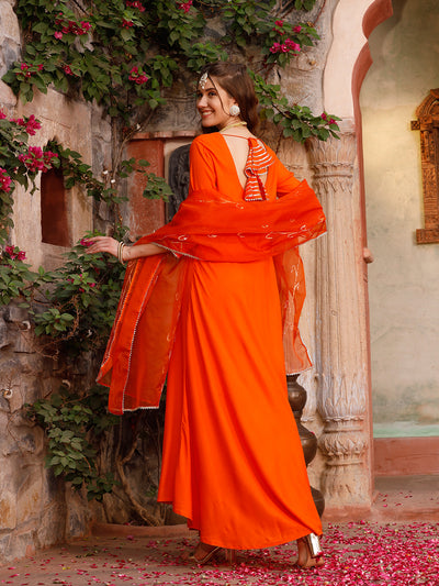 Conjunto de traje Anarkali naranja con Dupatta