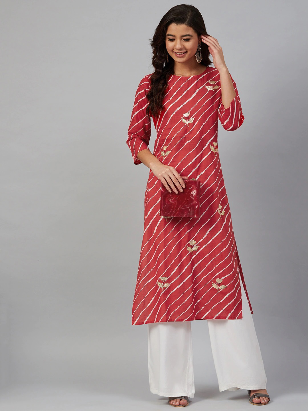 Red Leheriya Gota Patti Straight Kurta