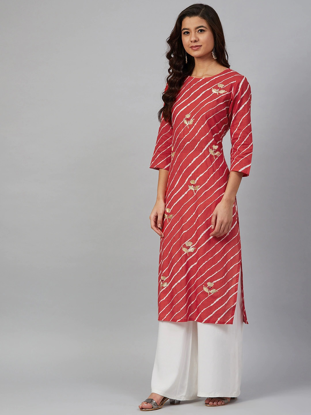 Red Leheriya Gota Patti Straight Kurta