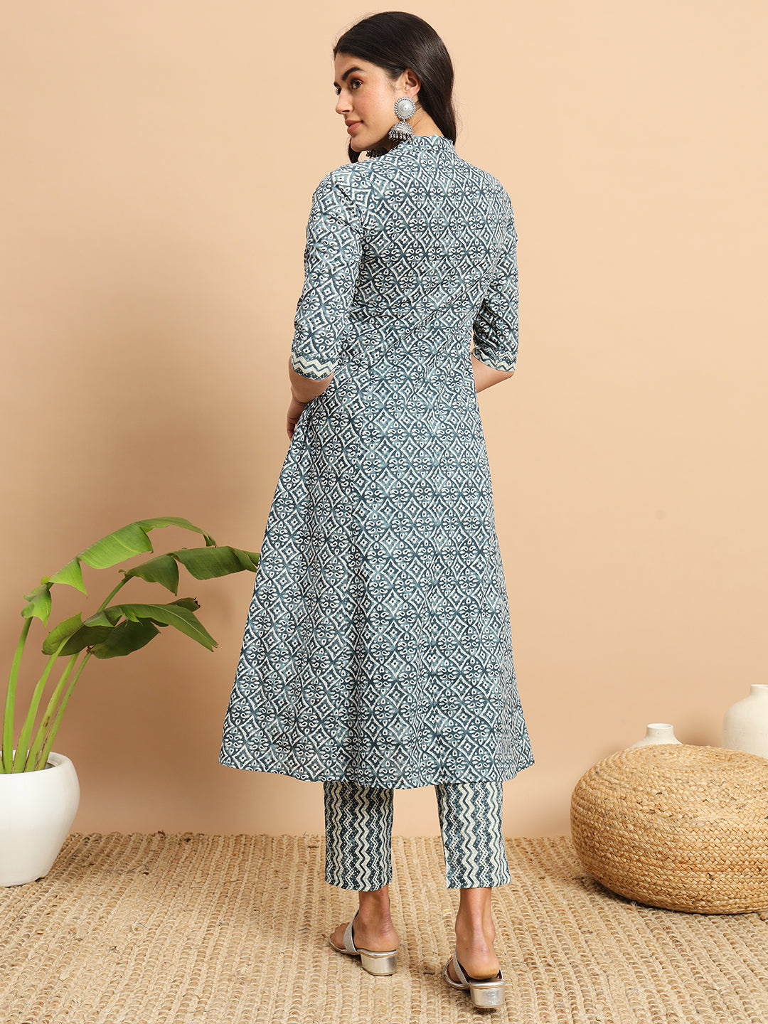 Stone Blue Printed Anarkali Kurta Set