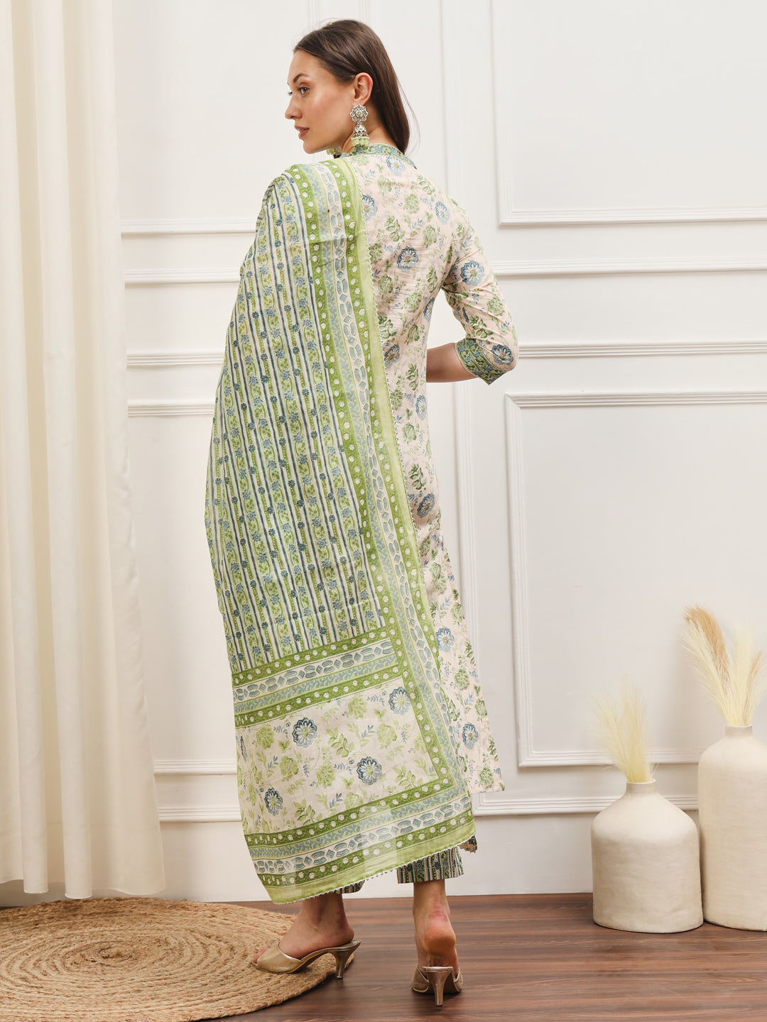 Green-Blue Abstract Floral Kurta Set