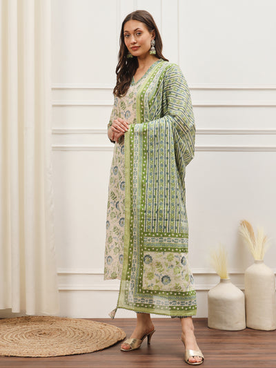 Green-Blue Abstract Floral Kurta Set