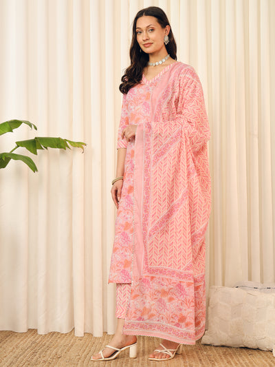 Baby Pink Ethnic Floral Kurta Set 3