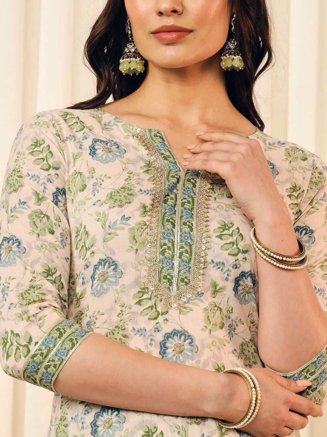 Green-Blue Abstract Floral Kurta Set