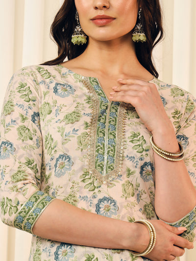 Green-Blue Abstract Floral Kurta Set