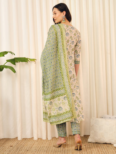 Green-Blue Abstract Floral Kurta Set