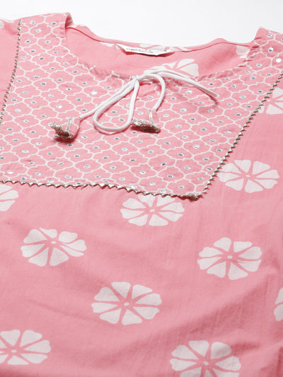 Conjunto de pantalones Kurta florales rosas