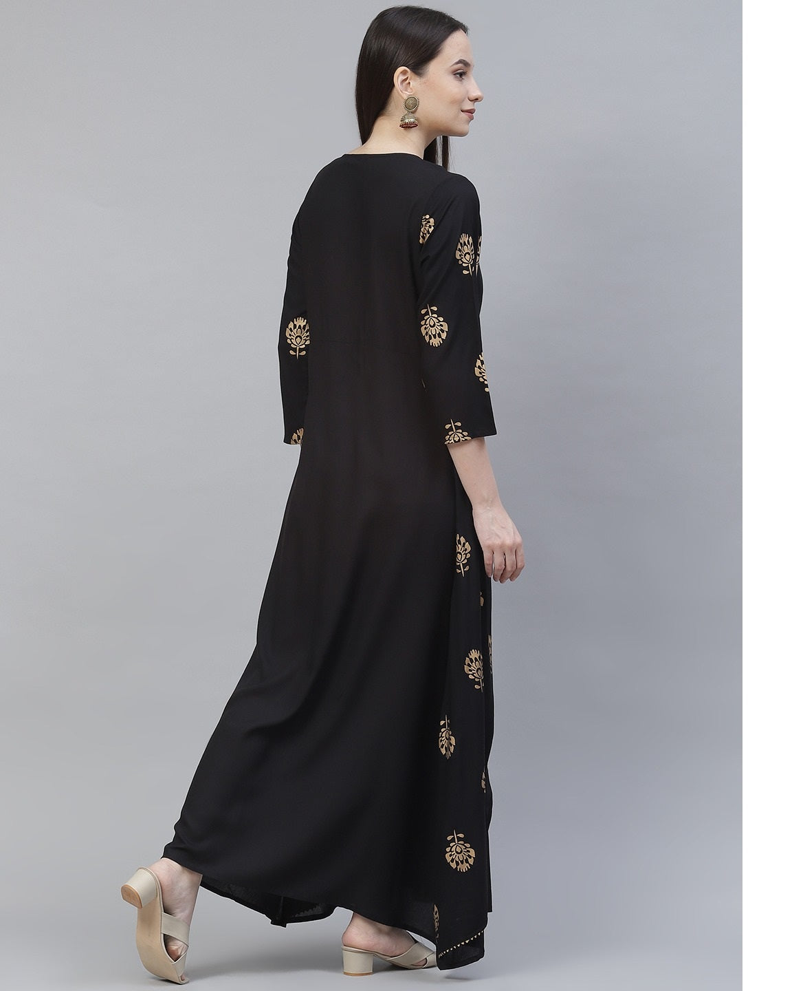 Black A-line Layered Maxi Dress