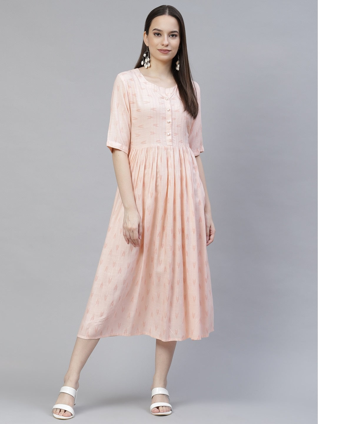 Ethnic Blush Peach Midi Dress
