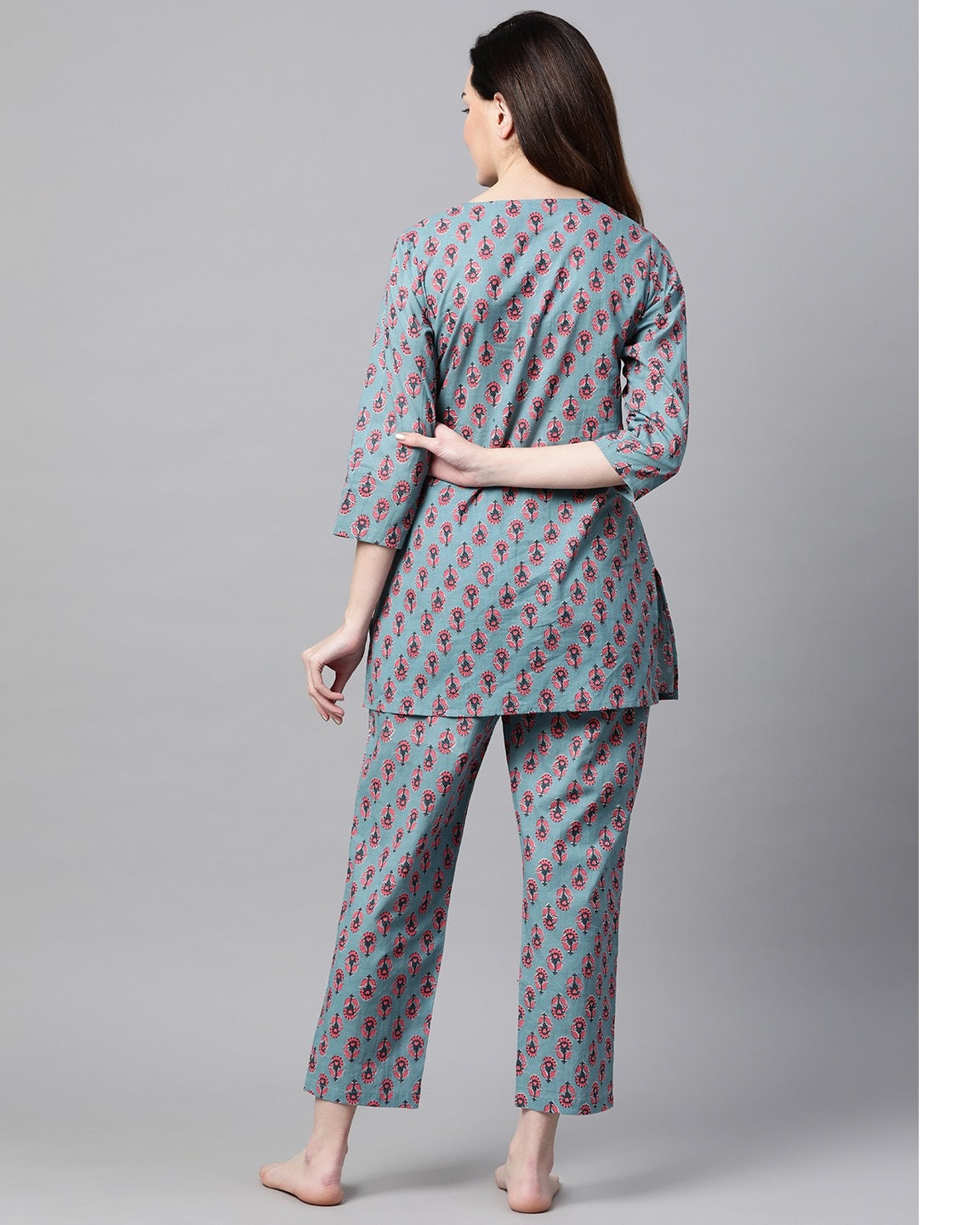 Blue Floral Printed Night Suit