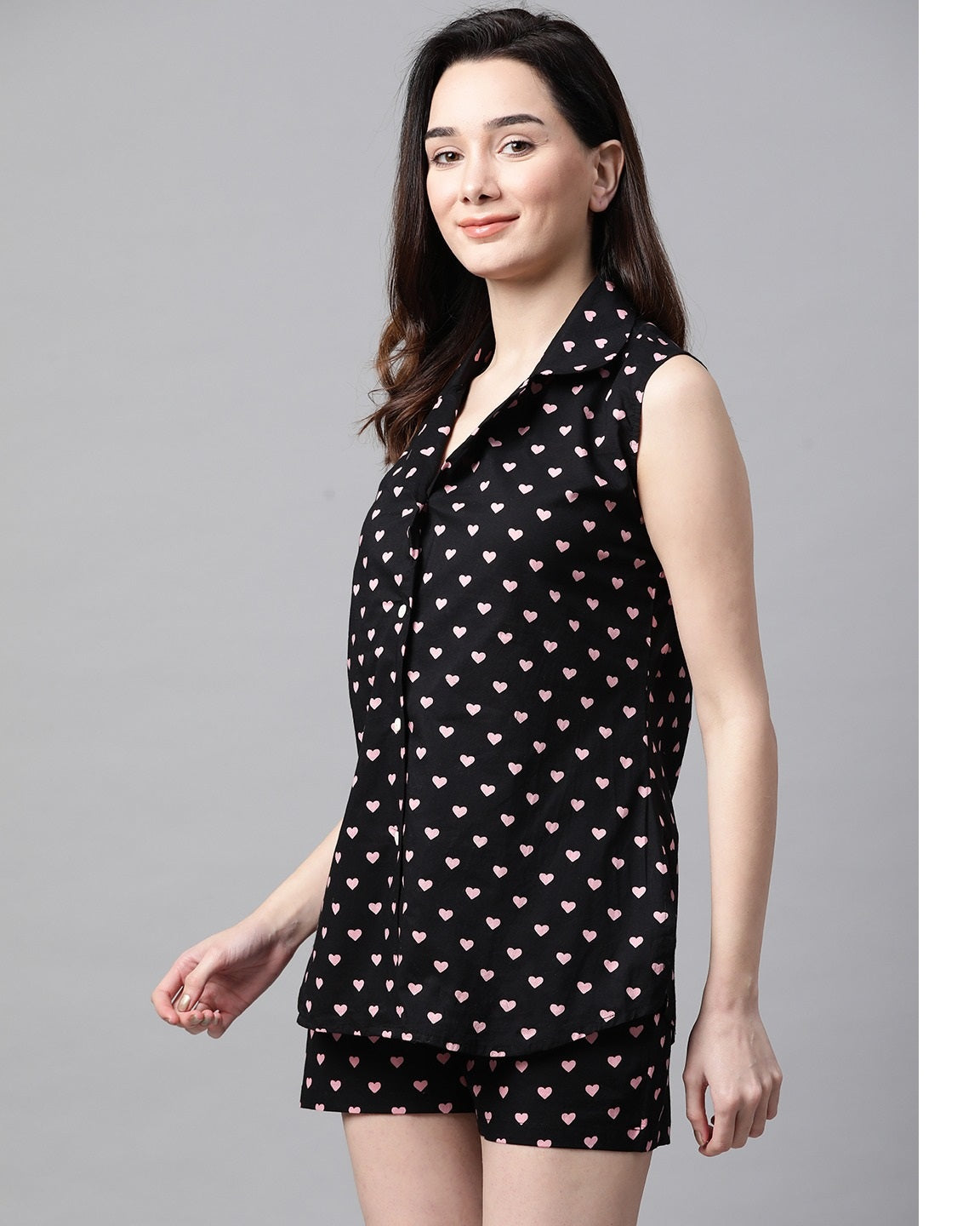 Black and Pink Heart Printed Night Suit