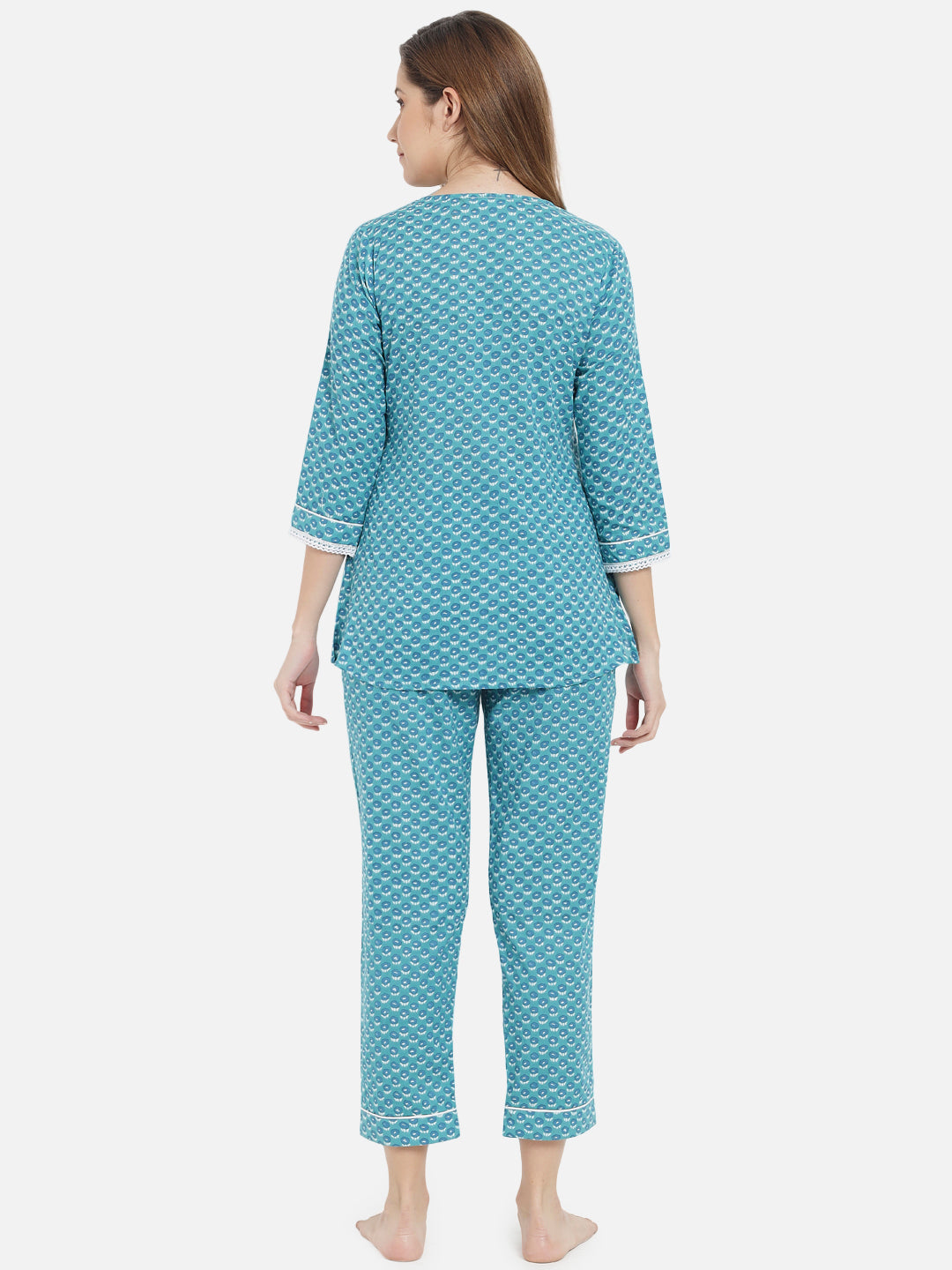 Aqua Blue Printed Night Suit