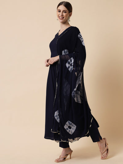 Midnight Blue Flared Suit Set with Dupatta