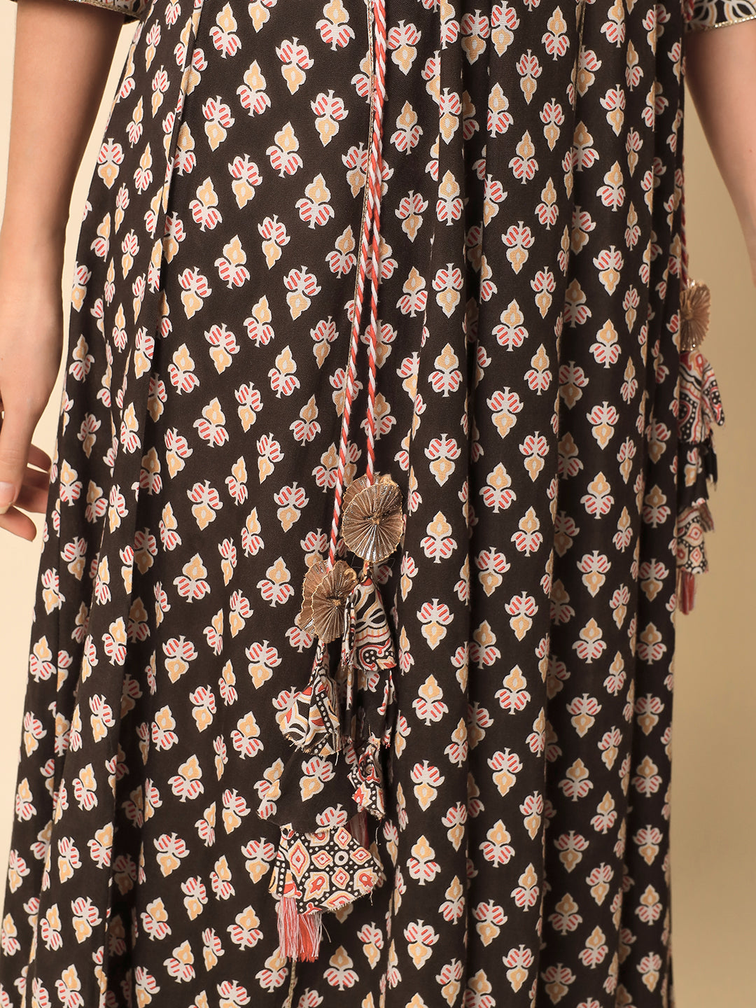 Black and Pink Flared Ethnic Maxi Dress with Dupatta