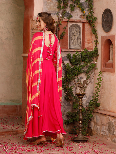 Conjunto de traje Anarkali rojo frambuesa con Dupatta