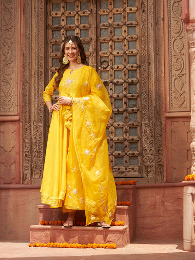 Buy Yellow Embroidered Anarkali Suit Set with Dupatta