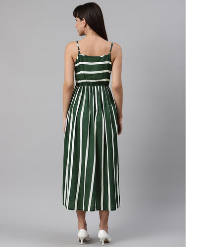 Green Striped Printed Midi Dress