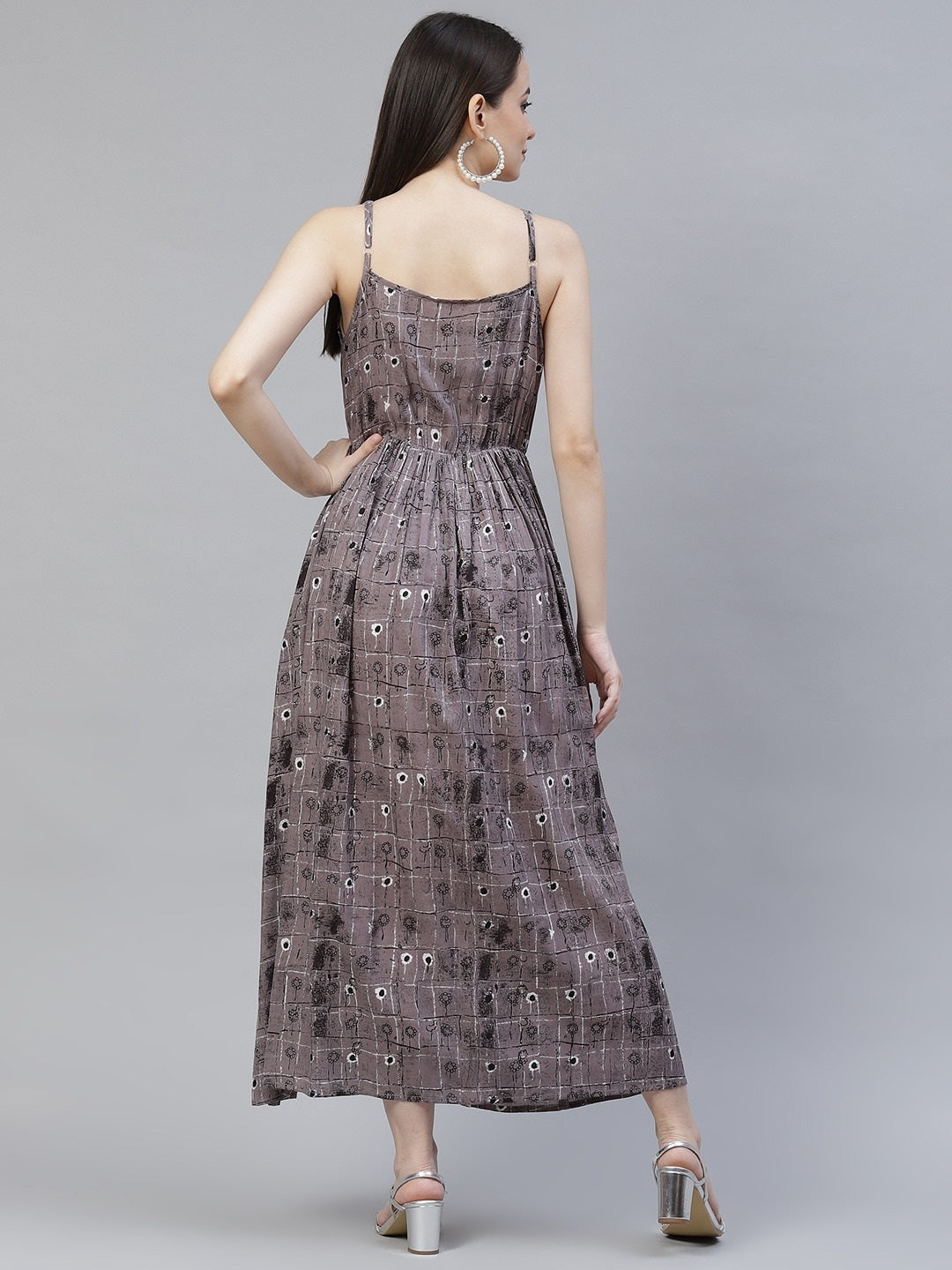 Grey Ethnic Printed Midi Dress