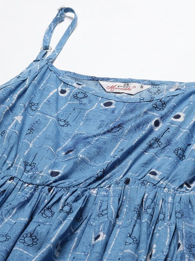 Sky Blue Ethnic Printed Midi Dress