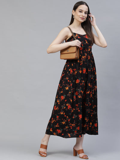 Buy Black Floral Printed Midi Dress