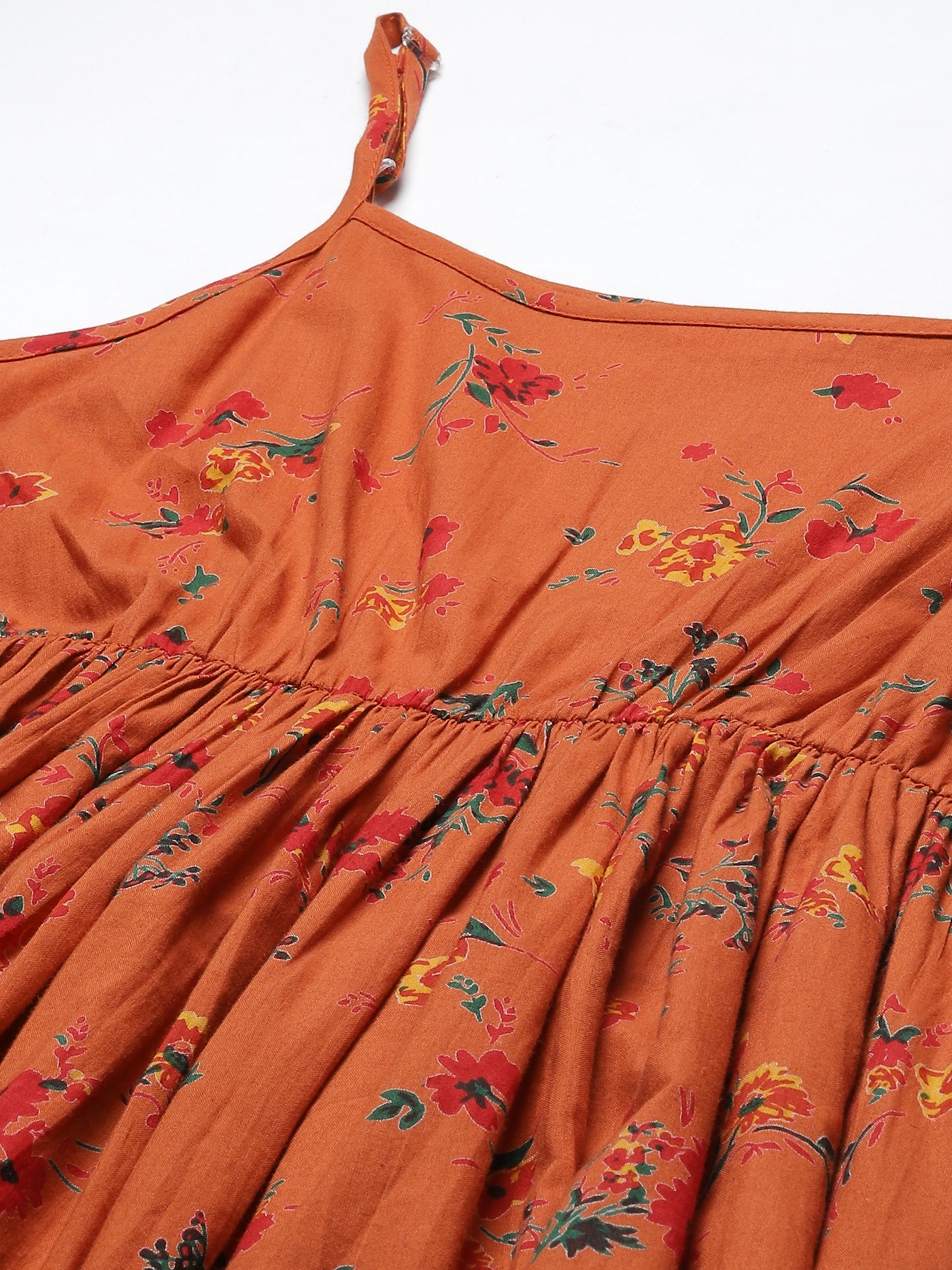 Orange Floral Printed Midi Dress