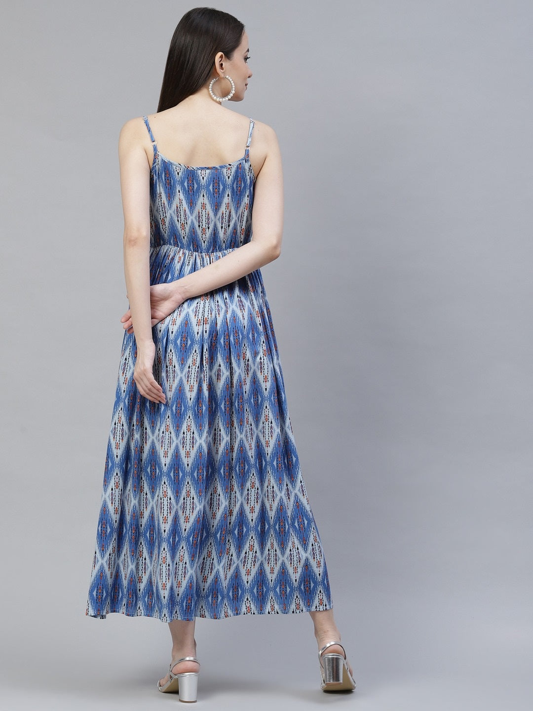 Blue Ethnic Printed Midi Dress