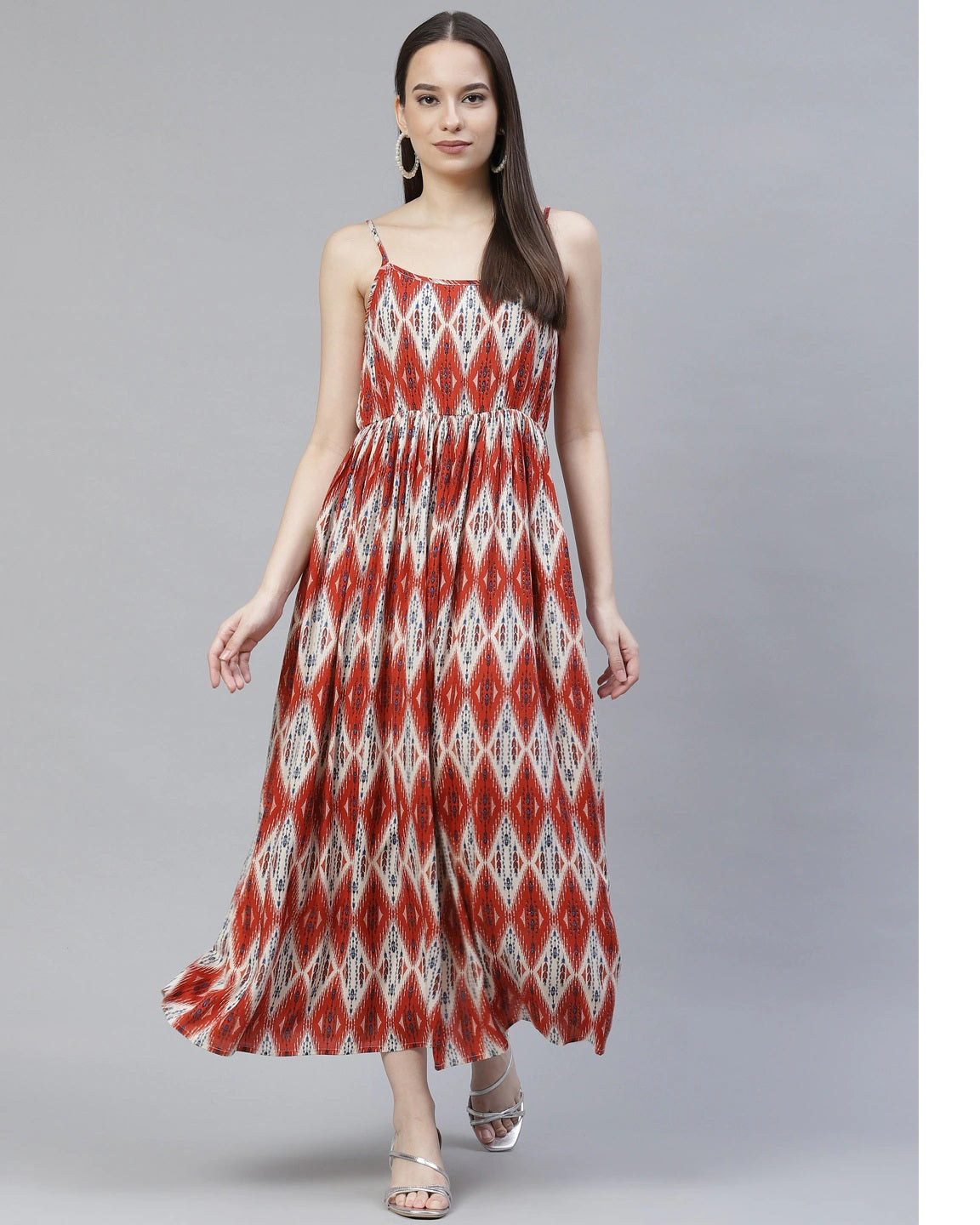 Brown Ethnic Printed Midi Dress
