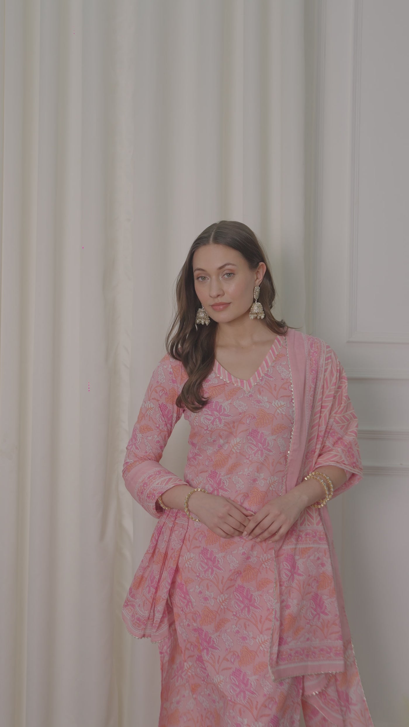 Baby Pink Ethnic Floral Kurta Set video