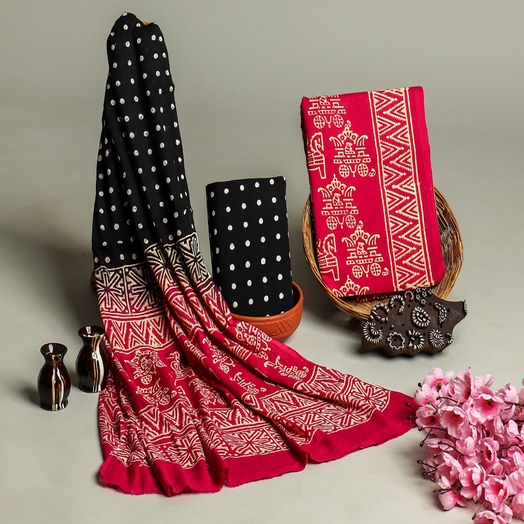 Pastel print handblock suits with mulmul duppata