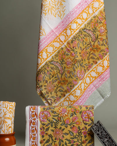 Flower print handblock printed suits with mulmul duppata