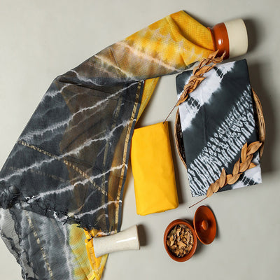 Conjunto de traje de algodón Shibori Hand Print con Kota Dorriya Duppata